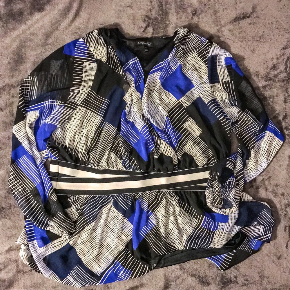 Lane Bryant Pattern V Neck Empire Long Sleeve 22